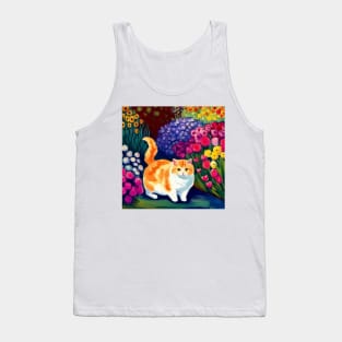 Orange and White Chonk in a Flower Garden Tank Top